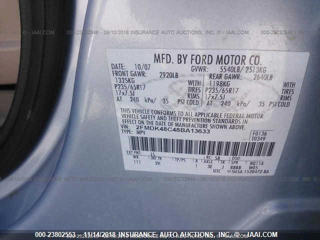 2FMDK48C48BA13633 - 2008 FORD EDGE SEL SILVER photo 9