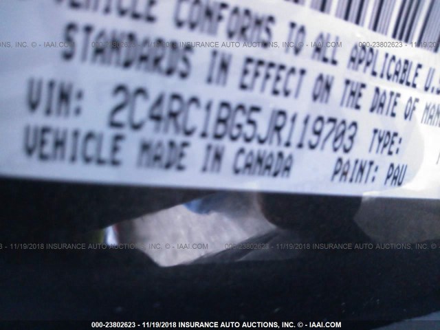 2C4RC1BG5JR119703 - 2018 CHRYSLER PACIFICA TOURING L Մոխրագույն լուսանկար 9