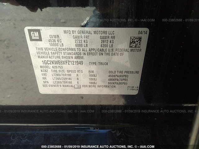 1GC2KWE8XFZ121949 - 2015 CHEVROLET SILVERADO K2500 HEAVY DUTY LTZ BLACK photo 9