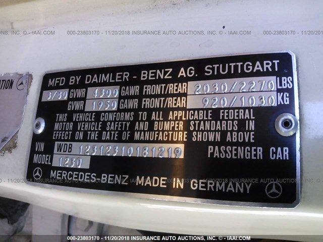 12312310181219 - 1980 MERCEDES-BENZ 240D SERIES  CREAM photo 9