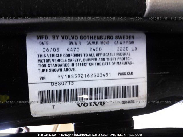 YV1RS592162503451 - 2006 VOLVO S60 2.5T Unknown photo 9