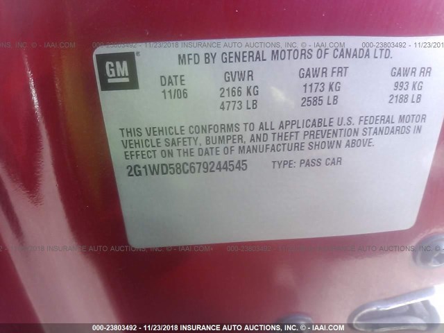 2G1WD58C679244545 - 2007 CHEVROLET IMPALA SUPER SPORT RED photo 9