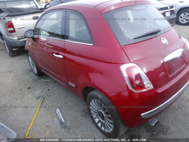 3C3CFFCR0FT513726 - 2015 FIAT 500 LOUNGE RED photo 3
