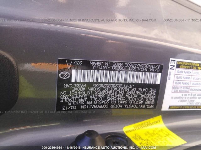 JTHFF2C28D2528525 - 2013 LEXUS IS 250 GRAY photo 9