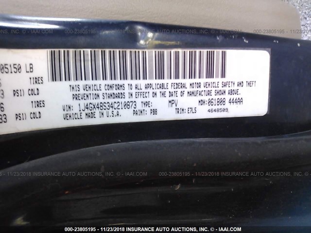1J4GX48S34C210873 - 2004 JEEP GRAND CHEROKEE LAREDO/COLUMBIA/FREEDOM 蓝色 照片 9