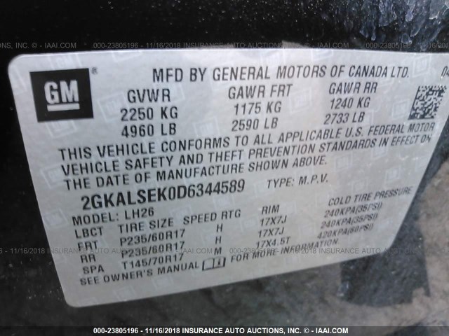 2GKALSEK0D6344589 - 2013 GMC TERRAIN SLE BLACK photo 9