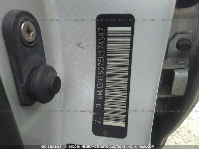 KMHDN46D75U174647 - 2005 HYUNDAI ELANTRA GLS/GT SILVER photo 9