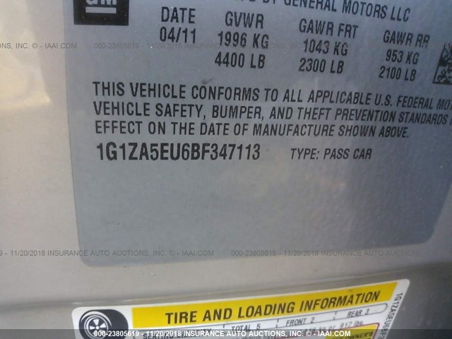 1G1ZA5EU6BF347113 - 2011 CHEVROLET MALIBU LS TAN photo 9