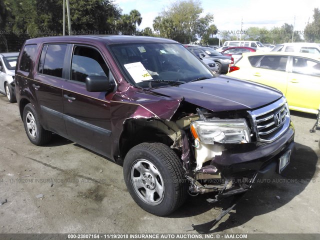 5FNYF4H21EB016537 - 2014 HONDA PILOT LX BURGUNDY photo 1