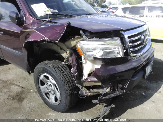 5FNYF4H21EB016537 - 2014 HONDA PILOT LX BURGUNDY photo 6