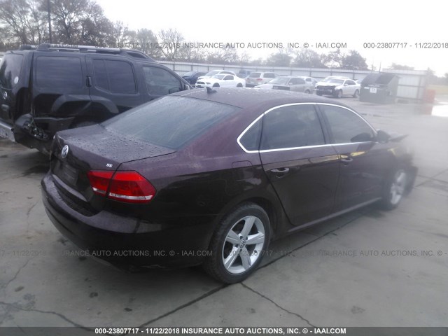 1VWBP7A37DC097298 - 2013 VOLKSWAGEN PASSAT SE MAROON photo 4