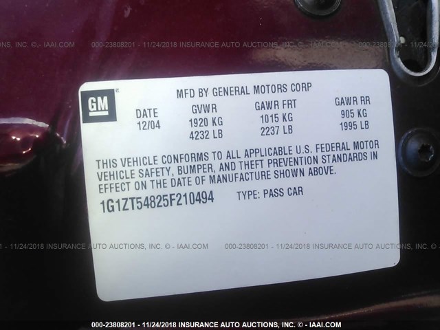 1G1ZT54825F210494 - 2005 CHEVROLET MALIBU LS 红色 照片 9