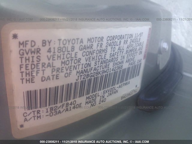 JT2BG28K9W0142368 - 1998 TOYOTA CAMRY LE/XLE 棕色 照片 9