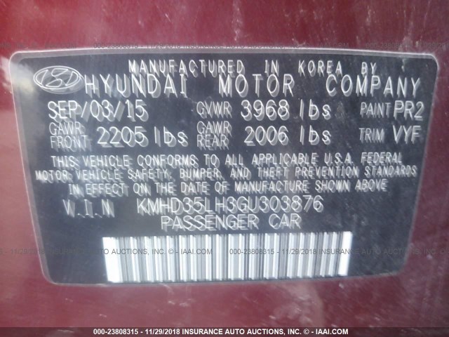 KMHD35LH3GU303876 - 2016 HYUNDAI ELANTRA GT RED photo 9