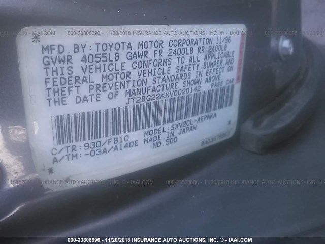 JT2BG22KXV0020142 - 1997 TOYOTA CAMRY LE/XLE BEIGE photo 8