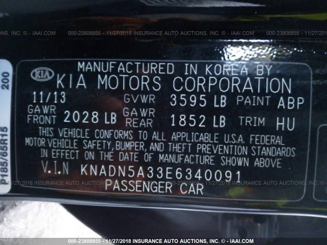 KNADN5A33E6340091 - 2014 KIA RIO EX BLACK photo 9