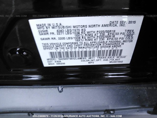 4A4AR3AU3FE051705 - 2015 MITSUBISHI OUTLANDER SPORT ES BLACK photo 9