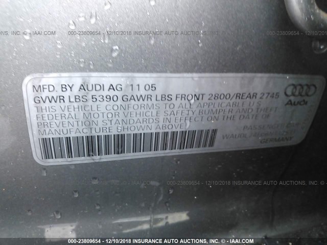 WAUDL74F06N112631 - 2006 AUDI A6 4.2 QUATTRO GRAY photo 9