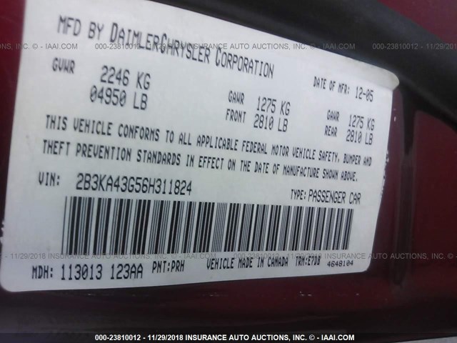 2B3KA43G56H311824 - 2006 DODGE CHARGER SE/SXT RED photo 9