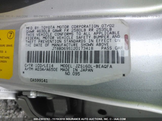 JT8BD69S120173418 - 2002 LEXUS GS 300 GRAY photo 9