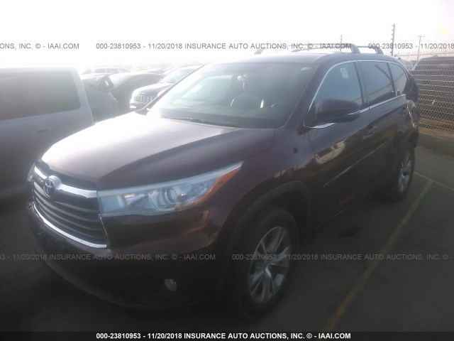 5TDZKRFH9FS114202 - 2015 TOYOTA HIGHLANDER LE/LE PLUS BURGUNDY photo 2