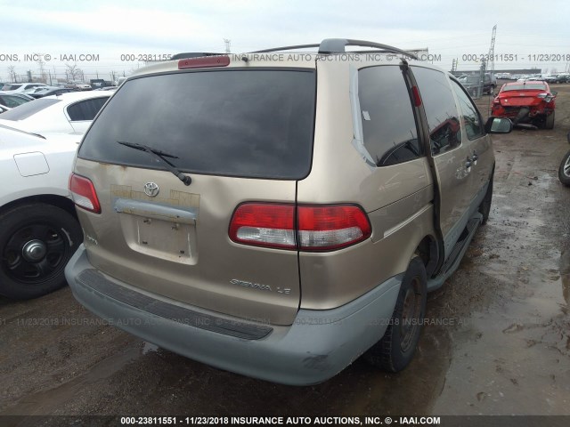 4T3ZF13C11U338134 - 2001 TOYOTA SIENNA LE/XLE GOLD photo 4