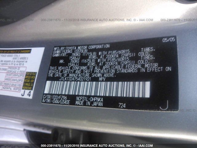 JTLKT324754021921 - 2005 TOYOTA SCION XB Gümüş foto 9