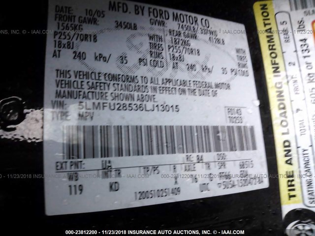 5LMFU28536LJ13015 - 2006 LINCOLN NAVIGATOR 黑色 照片 9