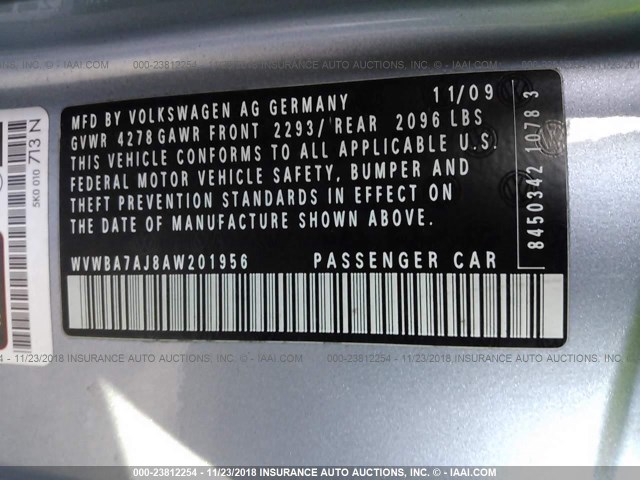 WVWBA7AJ8AW201956 - 2010 VOLKSWAGEN GOLF 蓝色 照片 9