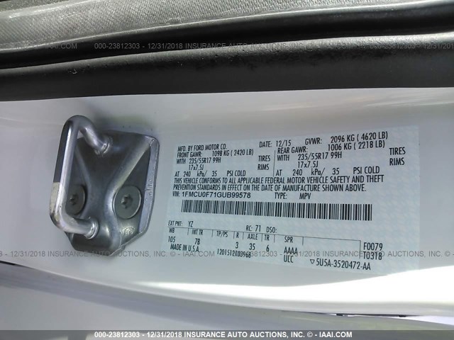 1FMCU0F71GUB99578 - 2016 FORD ESCAPE S WHITE photo 9