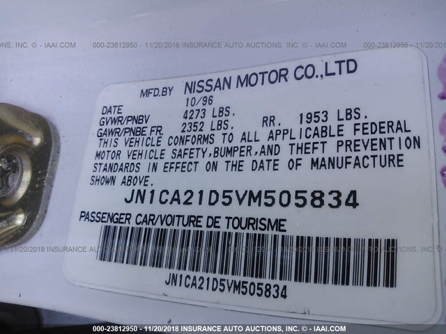 JN1CA21D5VM505834 - 1997 NISSAN MAXIMA GLE/GXE/SE WHITE photo 9