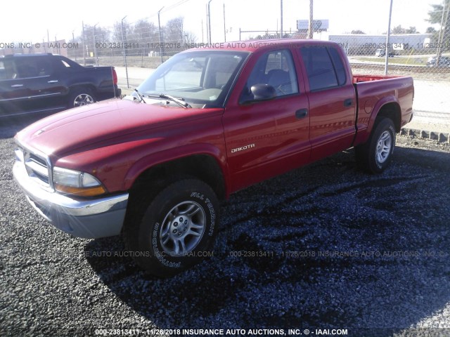 1B7HG48N52S509854 - 2002 DODGE DAKOTA QUAD SLT RED photo 2