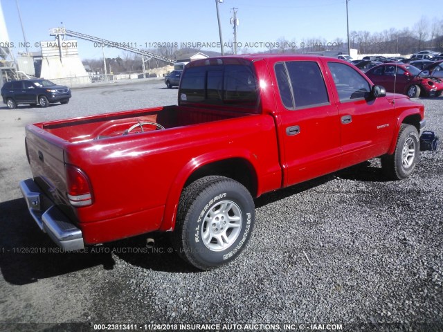 1B7HG48N52S509854 - 2002 DODGE DAKOTA QUAD SLT RED photo 4