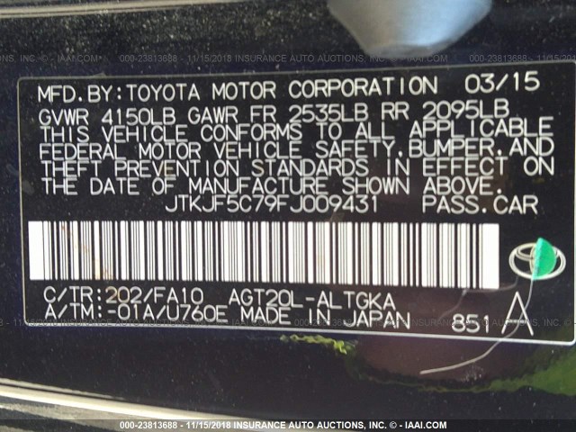 JTKJF5C79FJ009431 - 2015 TOYOTA SCION TC Qara foto 9