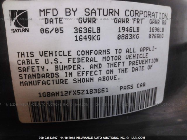 1G8AN12FX5Z183661 - 2005 SATURN ION LEVEL 2 SILVER photo 9