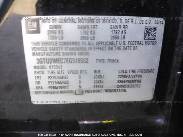 3GTU2WEC7EG518532 - 2014 GMC SIERRA K1500 DENALI BLACK photo 9