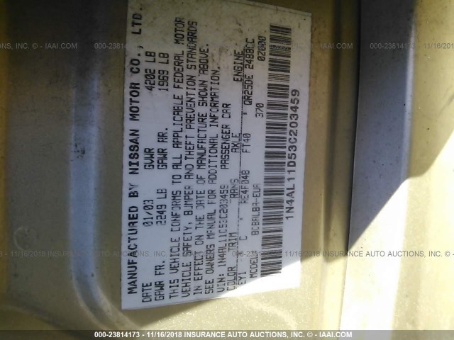 1N4AL11D53C203459 - 2003 NISSAN ALTIMA S/SL TAN photo 9