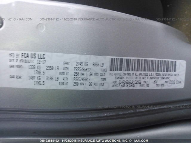 2C4RDGBG6JR152936 - 2018 DODGE GRAND CARAVAN SE SILVER photo 9