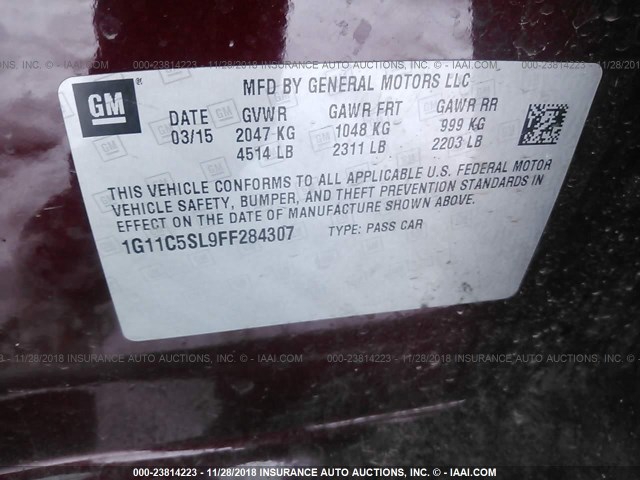 1G11C5SL9FF284307 - 2015 CHEVROLET MALIBU 1LT წითელი ფოტო 9