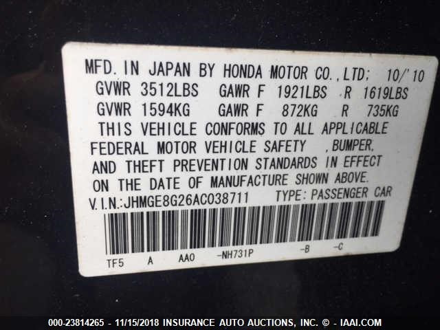 JHMGE8G26AC038711 - 2010 HONDA FIT Unknown photo 9