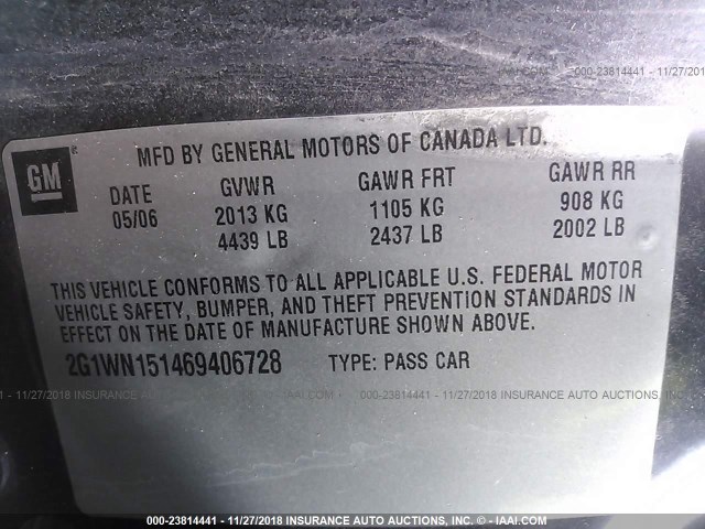 2G1WN151469406728 - 2006 CHEVROLET MONTE CARLO LTZ BLACK photo 9