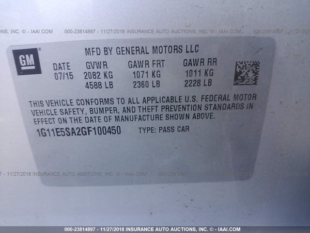 1G11E5SA2GF100450 - 2016 CHEVROLET MALIBU LIMITED LTZ Gümüş foto 9