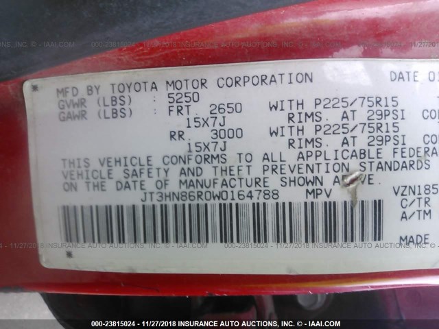 JT3HN86R0W0164788 - 1998 TOYOTA 4RUNNER SR5 RED photo 9