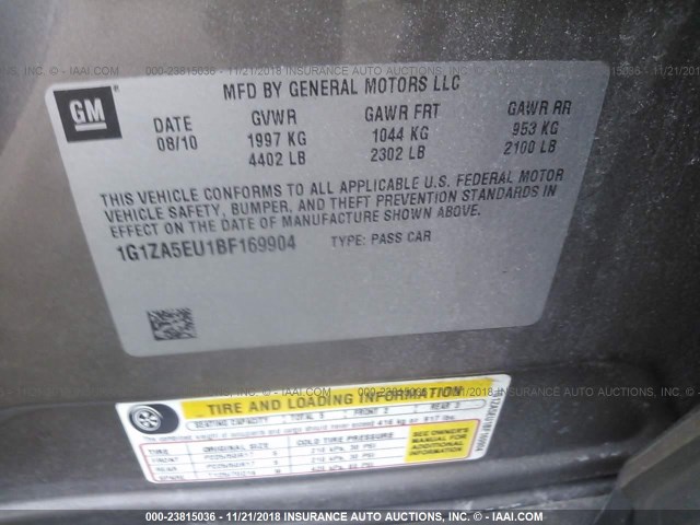 1G1ZA5EU1BF169904 - 2011 CHEVROLET MALIBU LS 棕色 照片 9