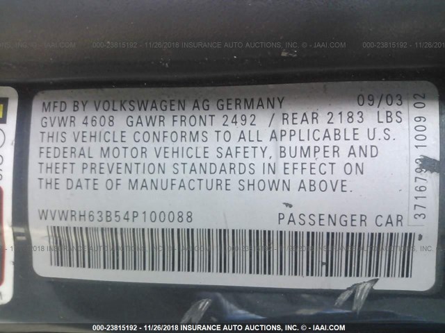 WVWRH63B54P100088 - 2004 VOLKSWAGEN PASSAT GLX 灰色 照片 9