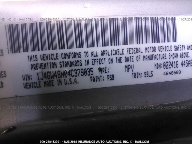 1J4GW48N04C379035 - 2004 JEEP GRAND CHEROKEE LAREDO/COLUMBIA/FREEDOM 银色 照片 9