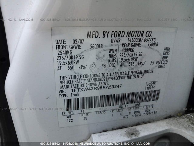 1FTXW42R98EA50247 - 2008 FORD F450 SUPER DUTY Unknown photo 9