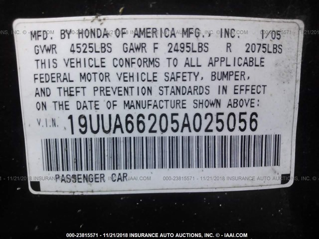 19UUA66205A025056 - 2005 ACURA TL BLUE photo 9