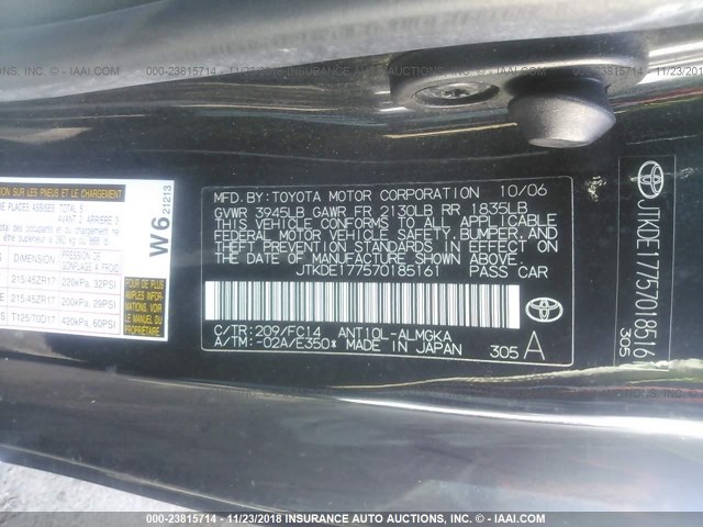JTKDE177570185161 - 2007 TOYOTA SCION TC 黑色 照片 9