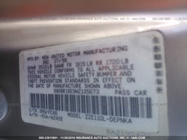 1NXBR18E9WZ135673 - 1998 TOYOTA COROLLA VE/CE/LE TAN photo 9